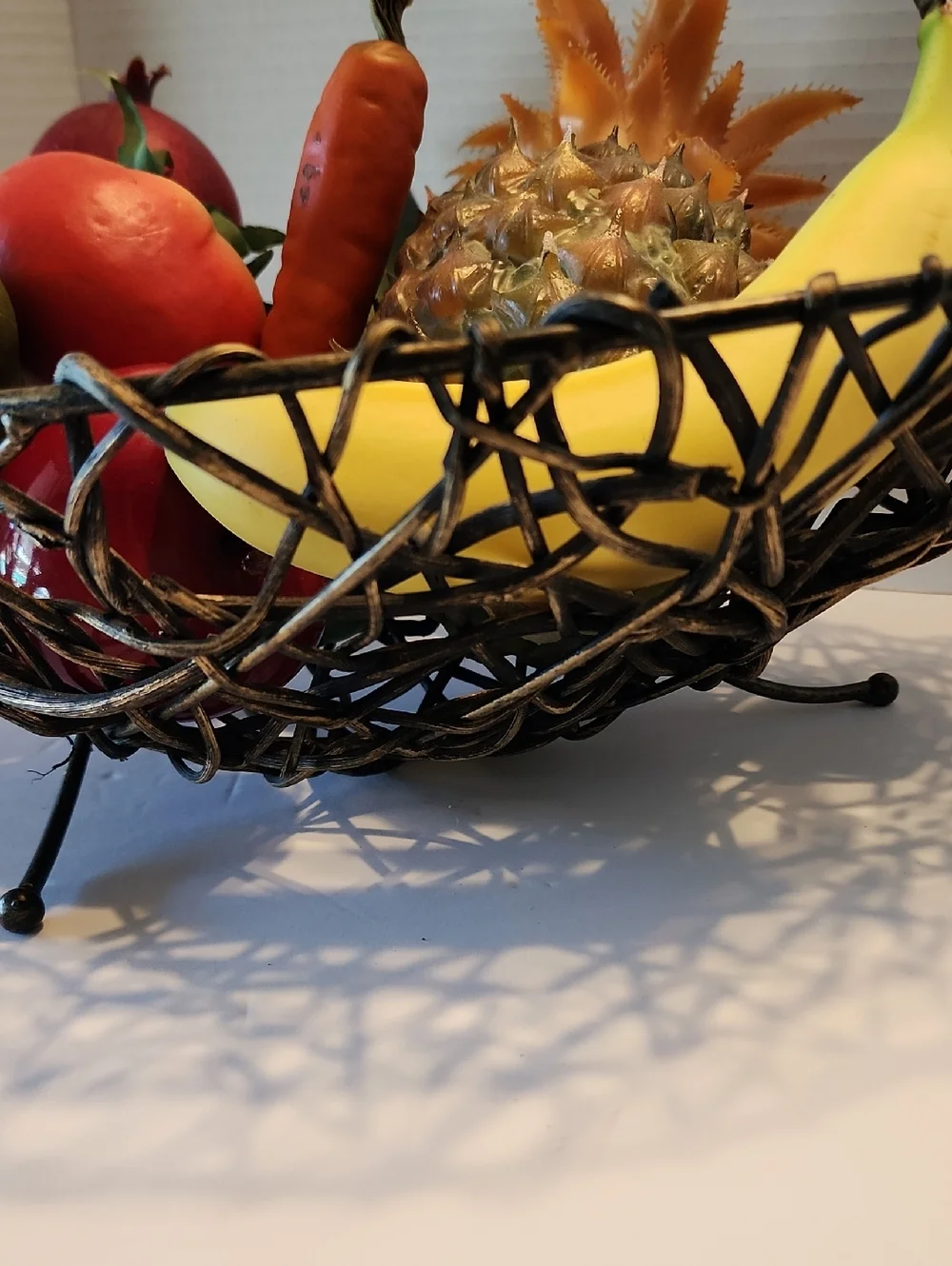 Decorative Fruit Basket. Bronze Colored, Made Of Metal And Vines With 3 Legs